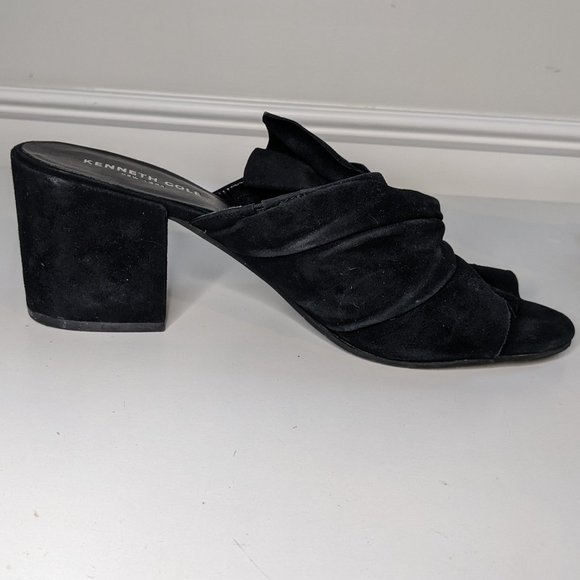 Kenneth Cole New York Shoes - Kenneth Cole Vali Black Suede Leather Chunky Heel Open Toe -Size 10